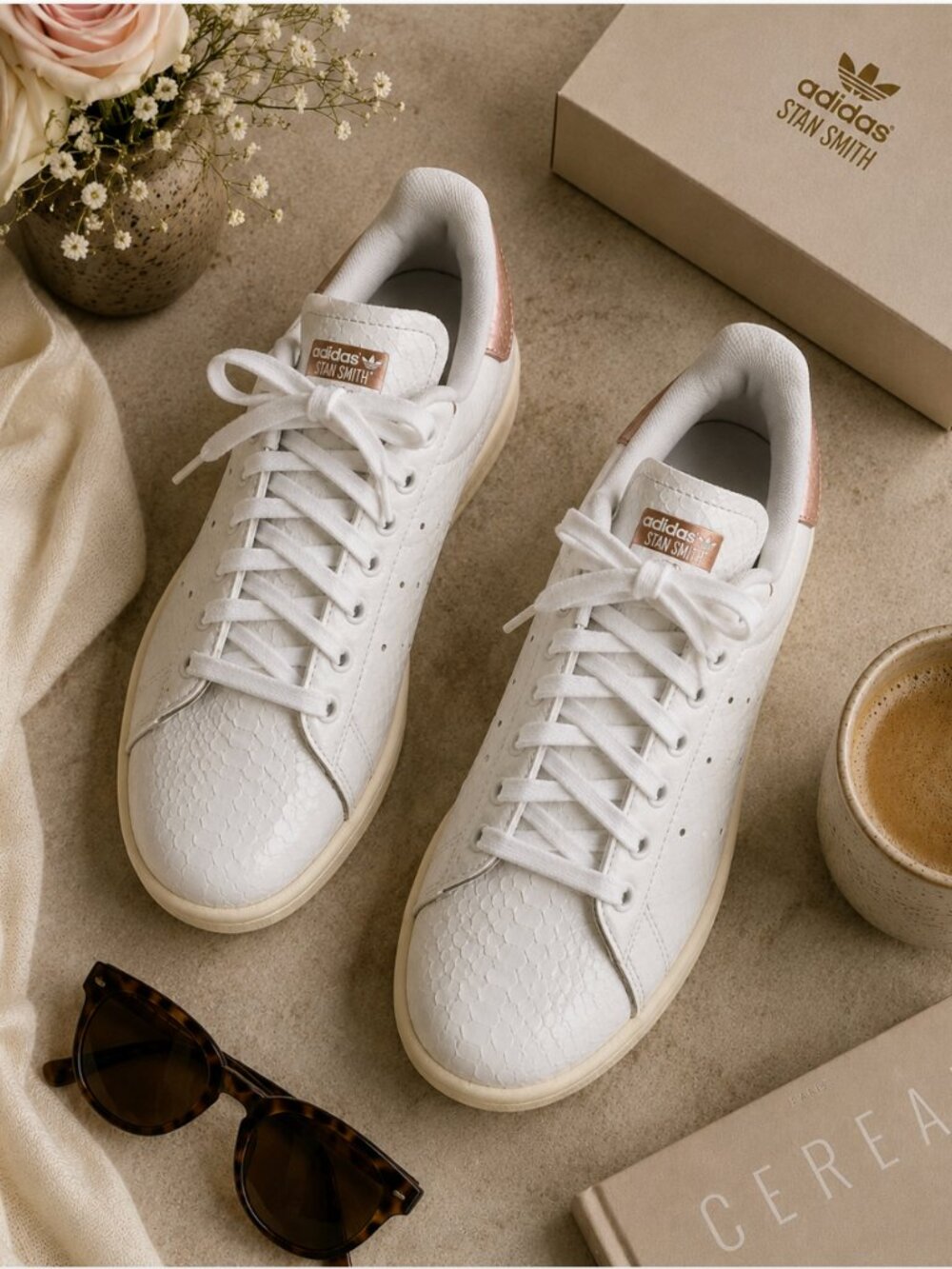 Adidas Stan Smith Snakeskin Texture Rose Gold Sneakers Women’s 8